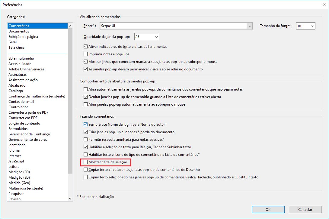 Mostrar a caixa de seleção