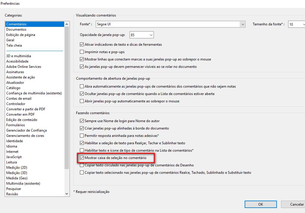 Mostrar caixa de seleção