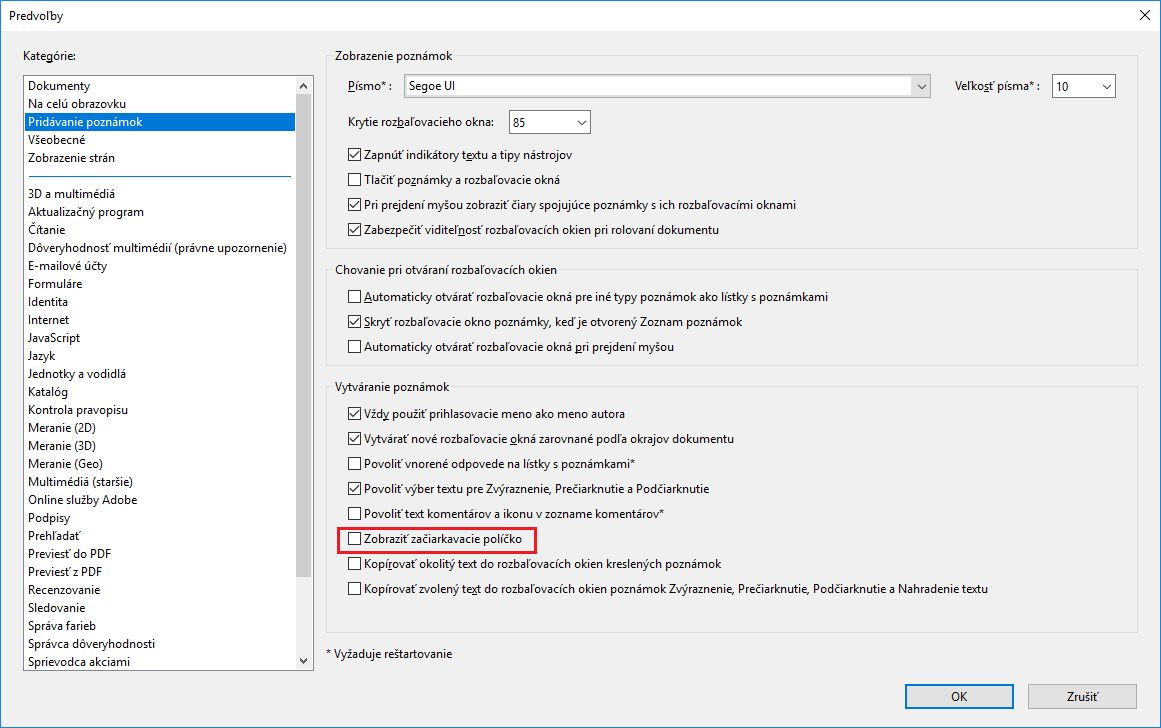 Zobraziť zaškrtávacie políčko