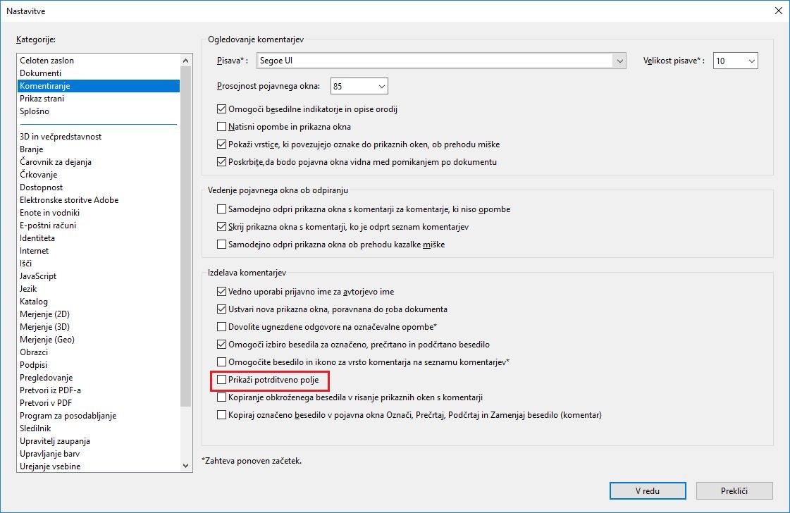 Prikaži potrditveno polje