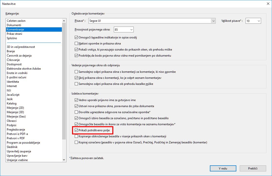 Prikaži potrditveno polje