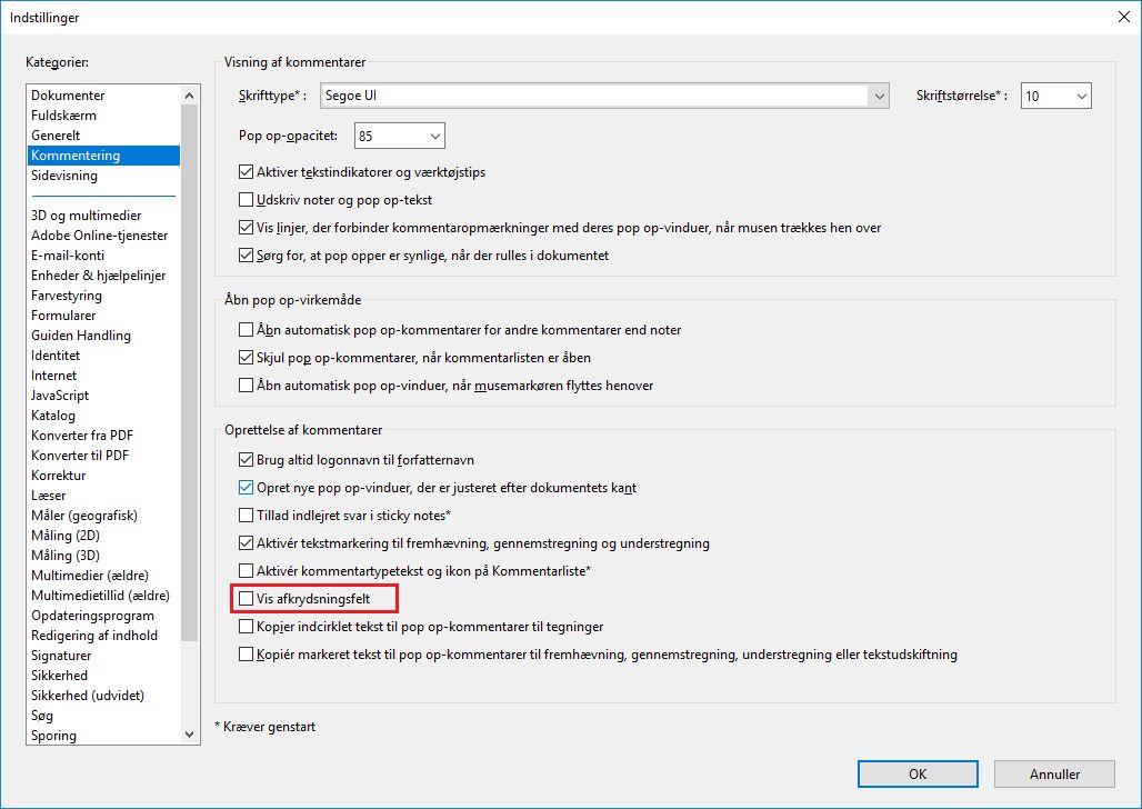 Vis afkrydsningsfelt