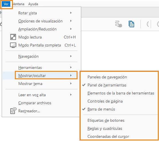 Mostrar u ocultar elementos de menú