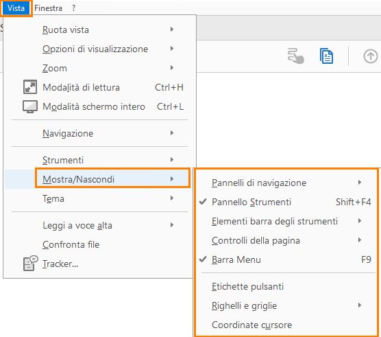 Mostrare o nascondere gli elementi di menu