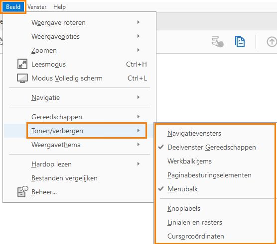 Menu-elementen tonen of verbergen