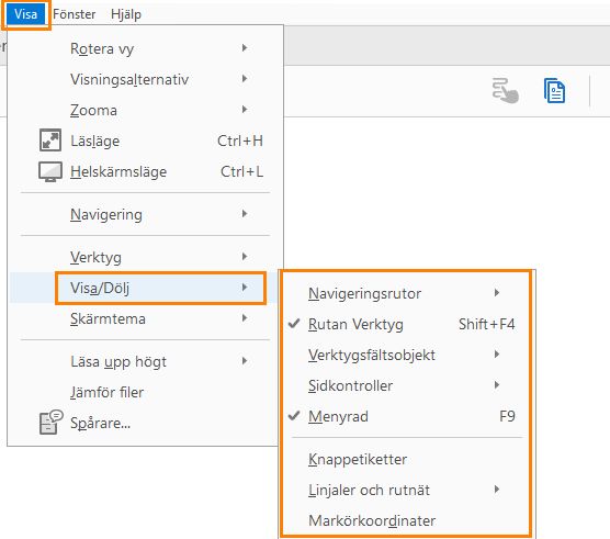 Visa eller dölja menyelement