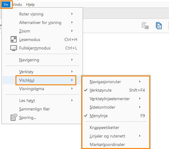 Vise eller skjule menyelementer