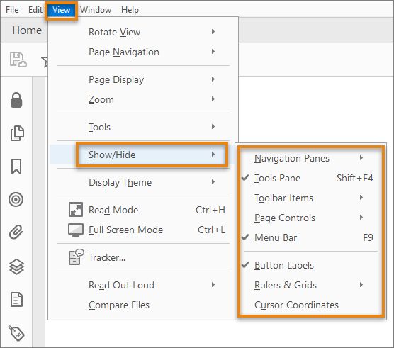 Show or Hide menu elements