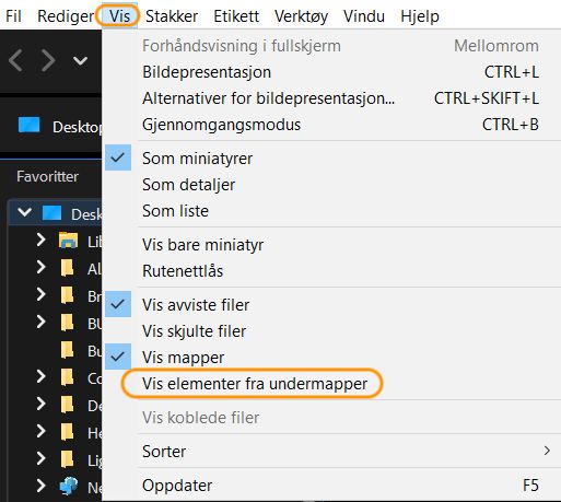 Vis elementer fra undermapper