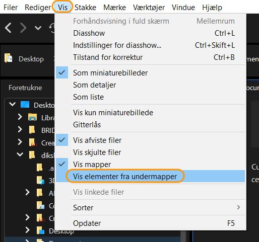 Vis elementer fra undermapper