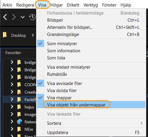 Visa objekt från undermappar