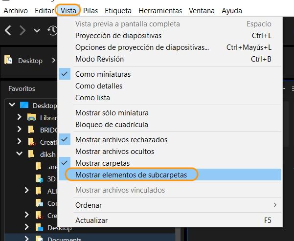 Mostrar elementos de subcarpetas