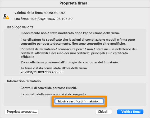 Mostra certificati firmatario