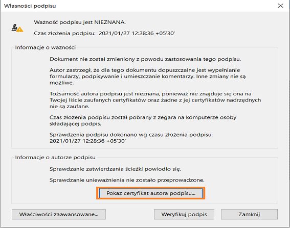 Pokaż certyfikat podpisującego