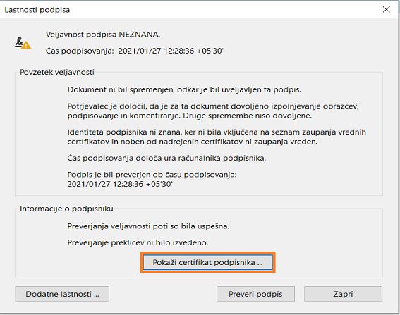 Pokaži certifikat podpisnika