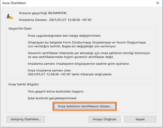 İmzalayanın sertifikasını göster