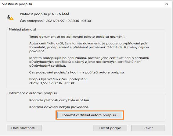Zobrazit certifikát podepisujícího