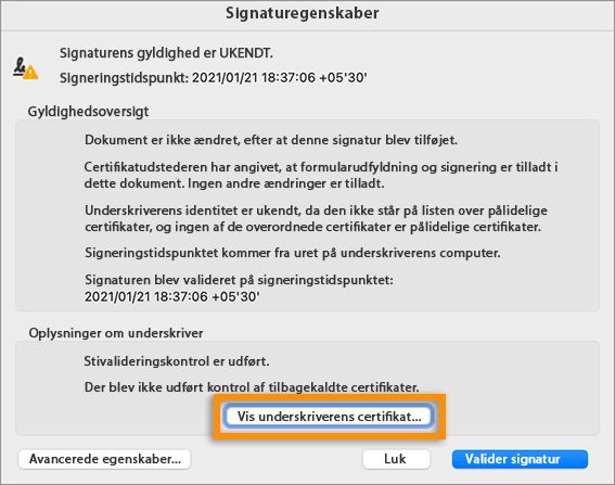 Vis underskriverens certifikat
