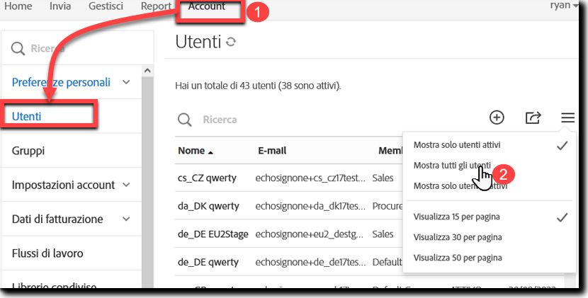 Passa alla sezione degli utenti e seleziona Mostra tutti gli utenti