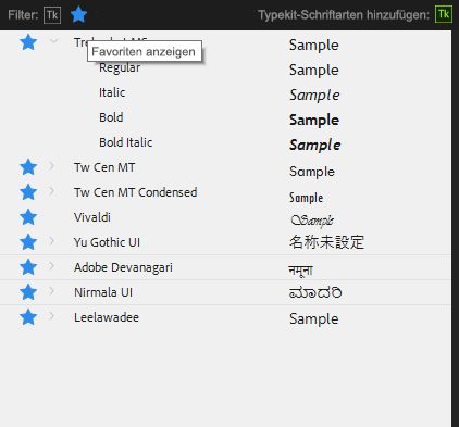 Festlegen von Schriften als Favoriten