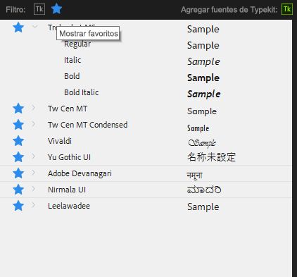 Establecer fuentes como favoritas