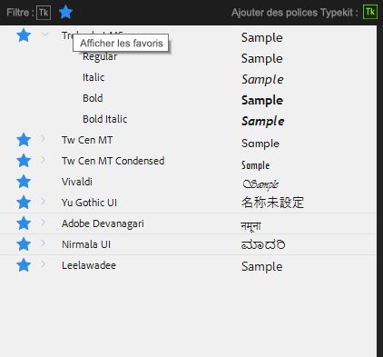 Ajouter des polices aux favoris