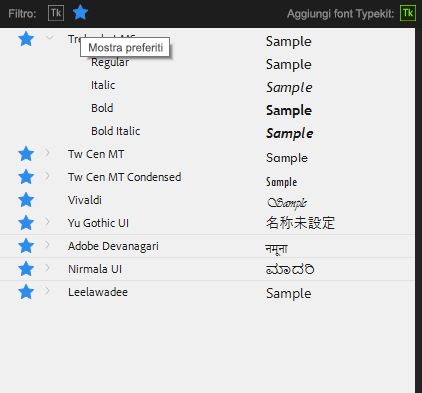 Impostare i font come preferiti