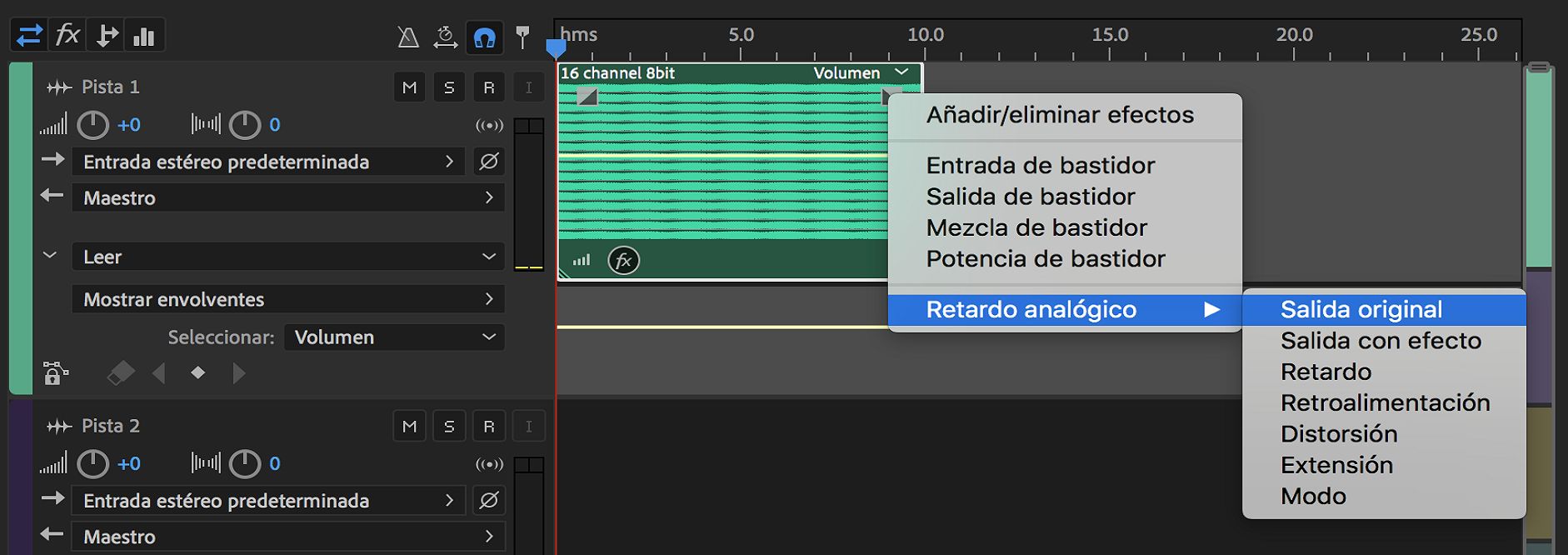 Muestra de un parámetro para un efecto