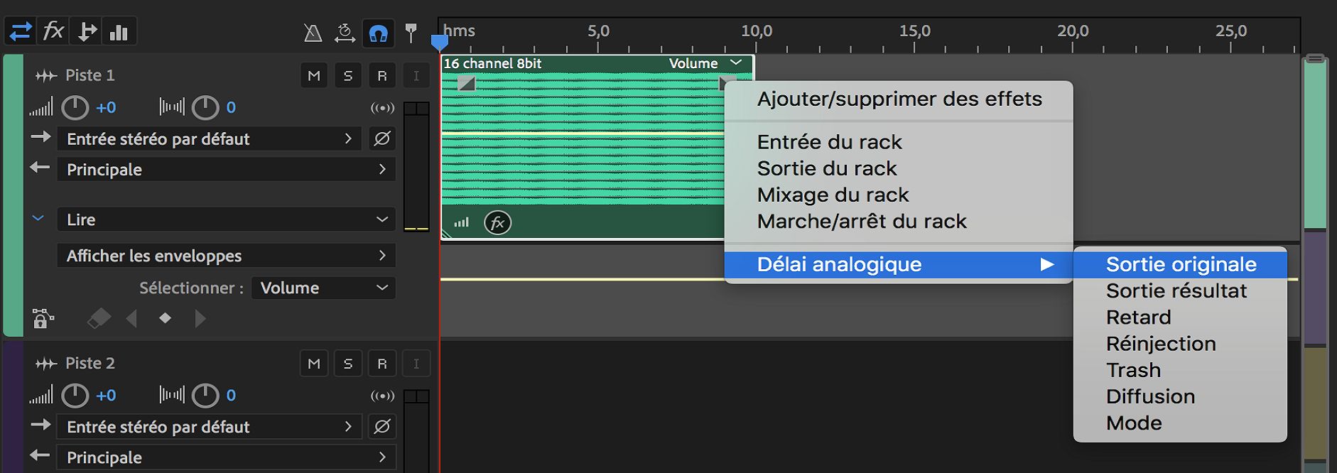 Affichage d’un paramètre pour un effet
