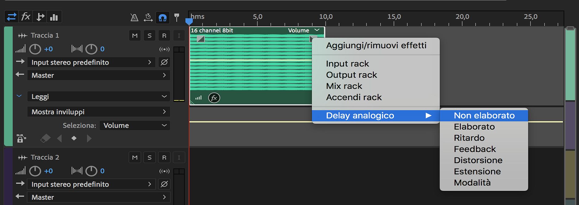 Mostrare un parametro per un effetto