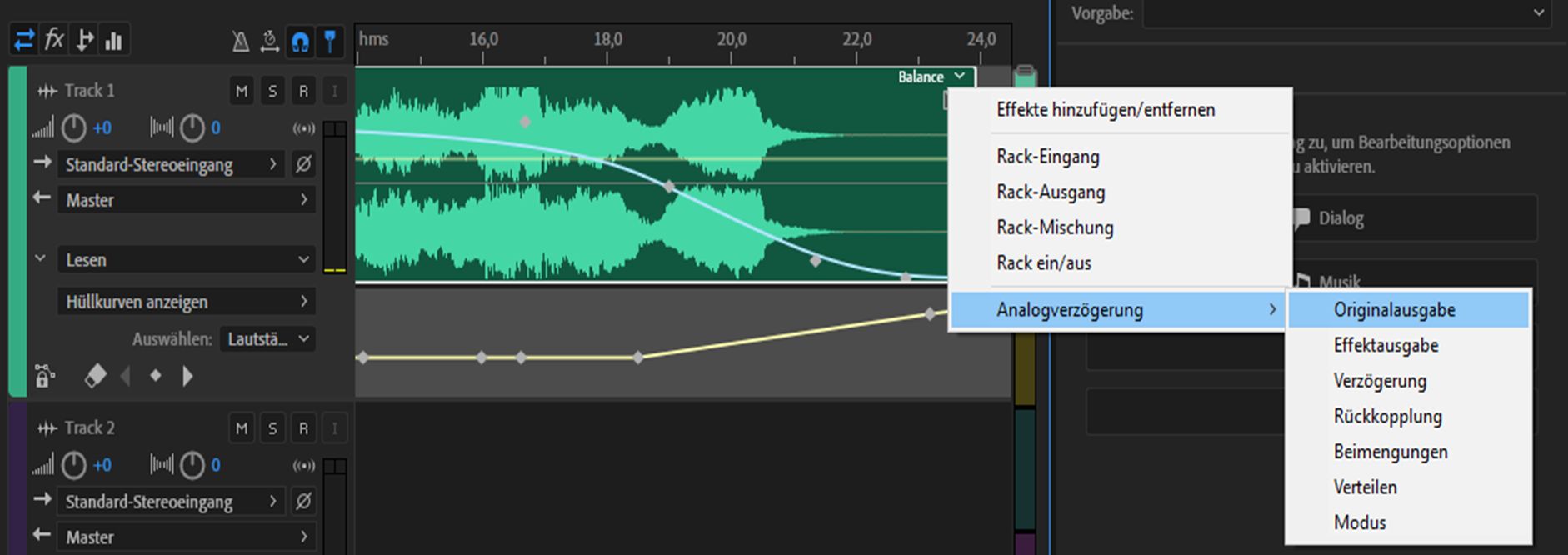 Anzeigen eines Parameters für einen Effekt