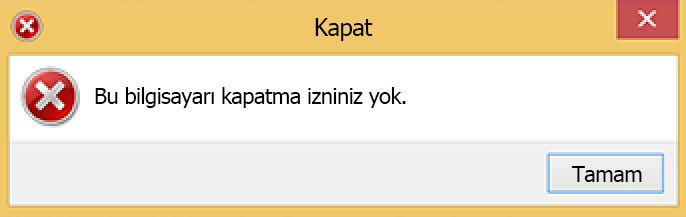 Windows'u kapatırken hata oluştu
