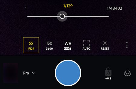 Adobe Photoshop Lightroom CC mobile のプロフェッショナルモードでシャッタースピードを調整（Android）