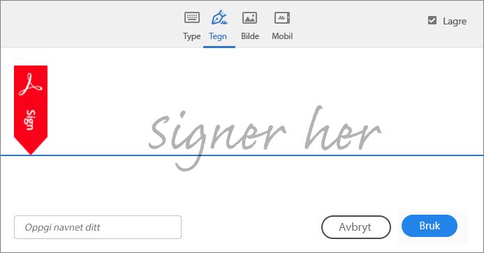 Skrive inn, tegne eller importere et signaturbilde