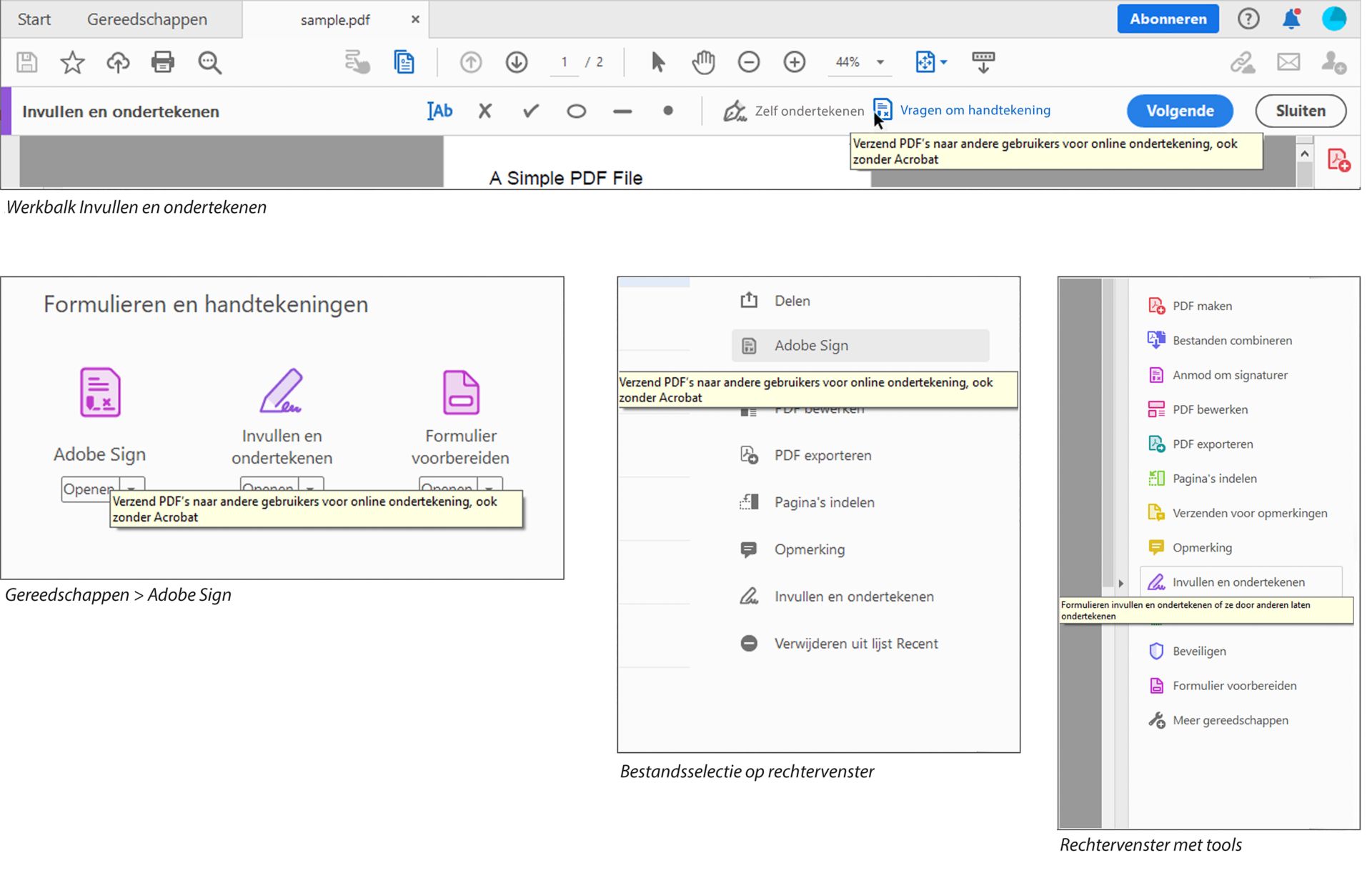 Nieuwe beschrijving van de tool Ondertekenen