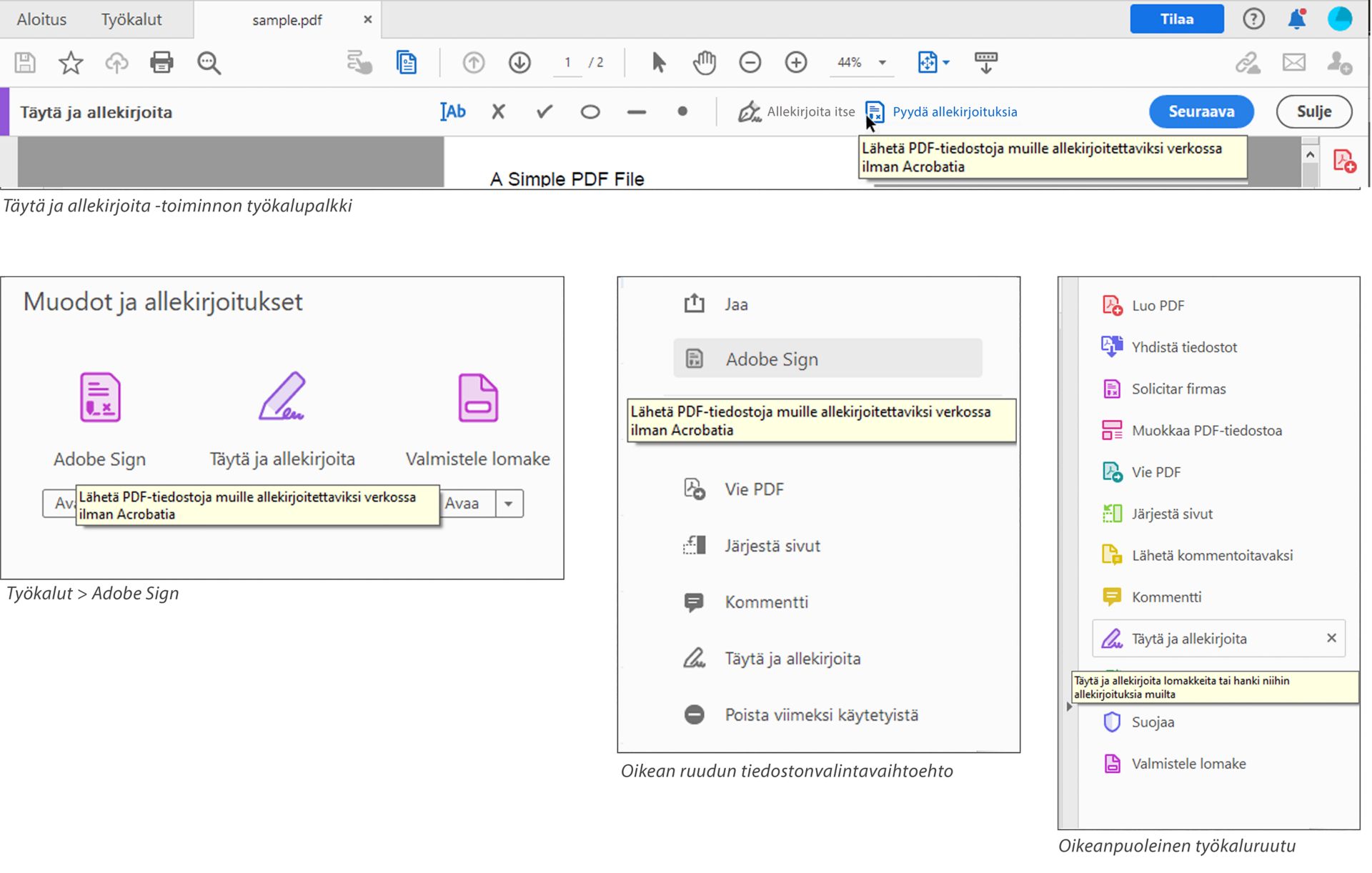 Allekirjoita-työkalun uusi kuvaus