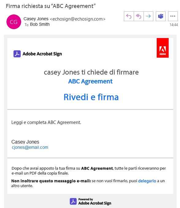 Notifica e-mail con link all’accordo.