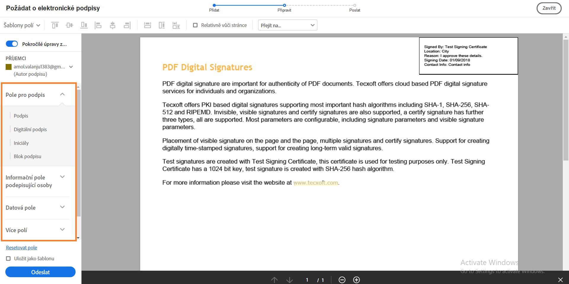 Přidat pole formuláře