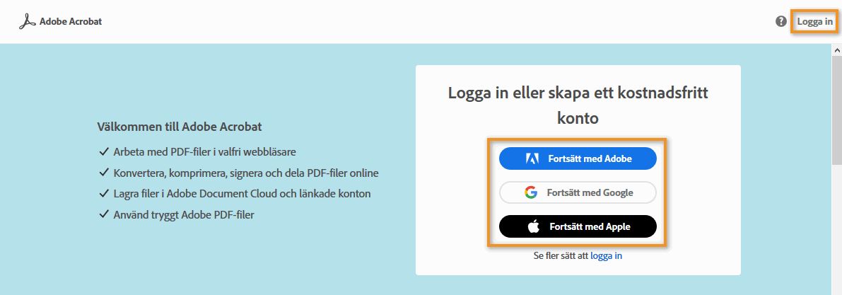 Logga in på Adobe Document Cloud