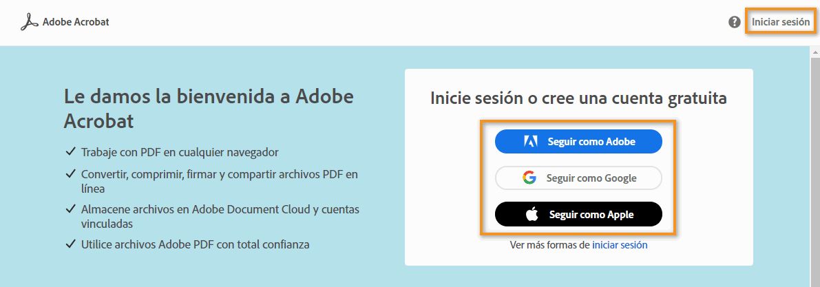 Iniciar sesión en Adobe Document Cloud