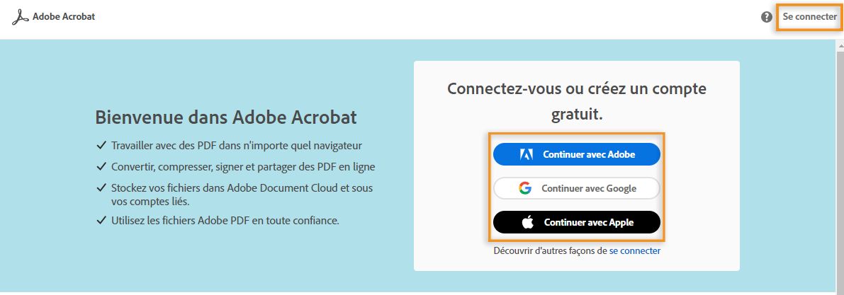 Connexion à Adobe Document Cloud