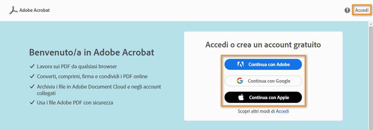 Accesso ad Adobe Document Cloud