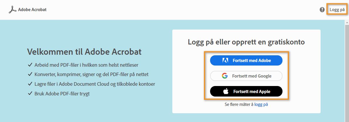 Logge på Adobe Document Cloud