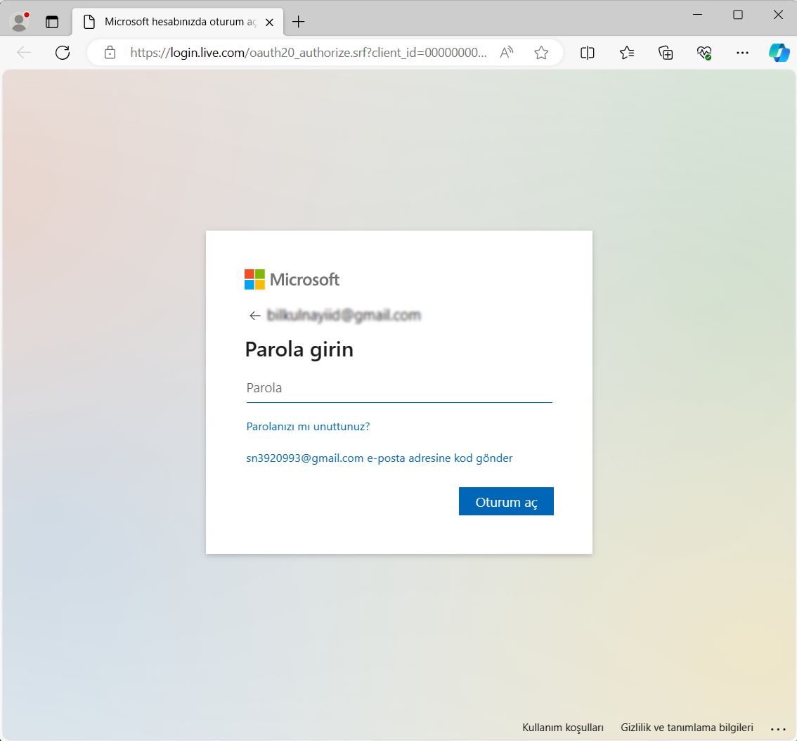 OneDrive oturum aç iletişim kutusu