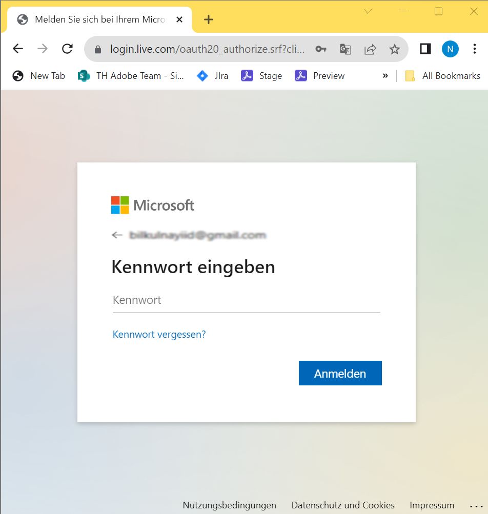 Dialogfeld für die Anmeldung bei OneDrive