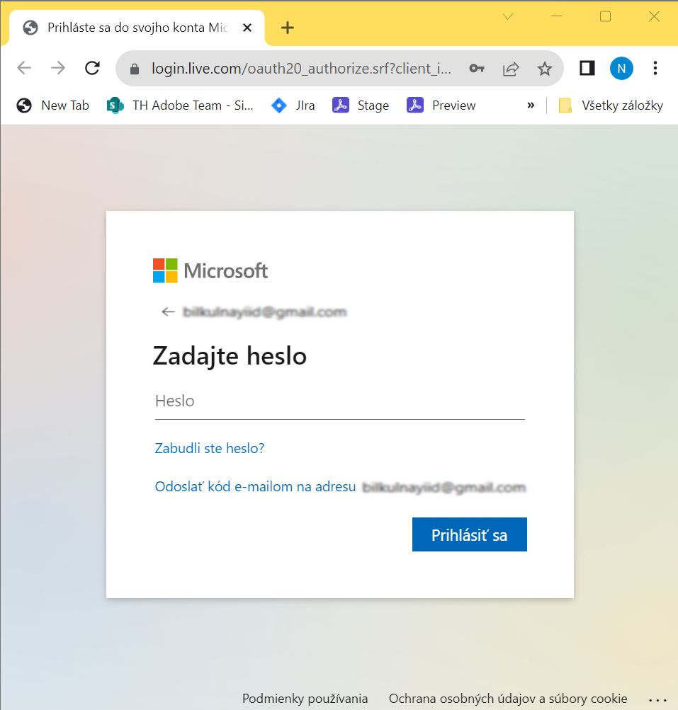 Dialógové okno registrácie OneDrive