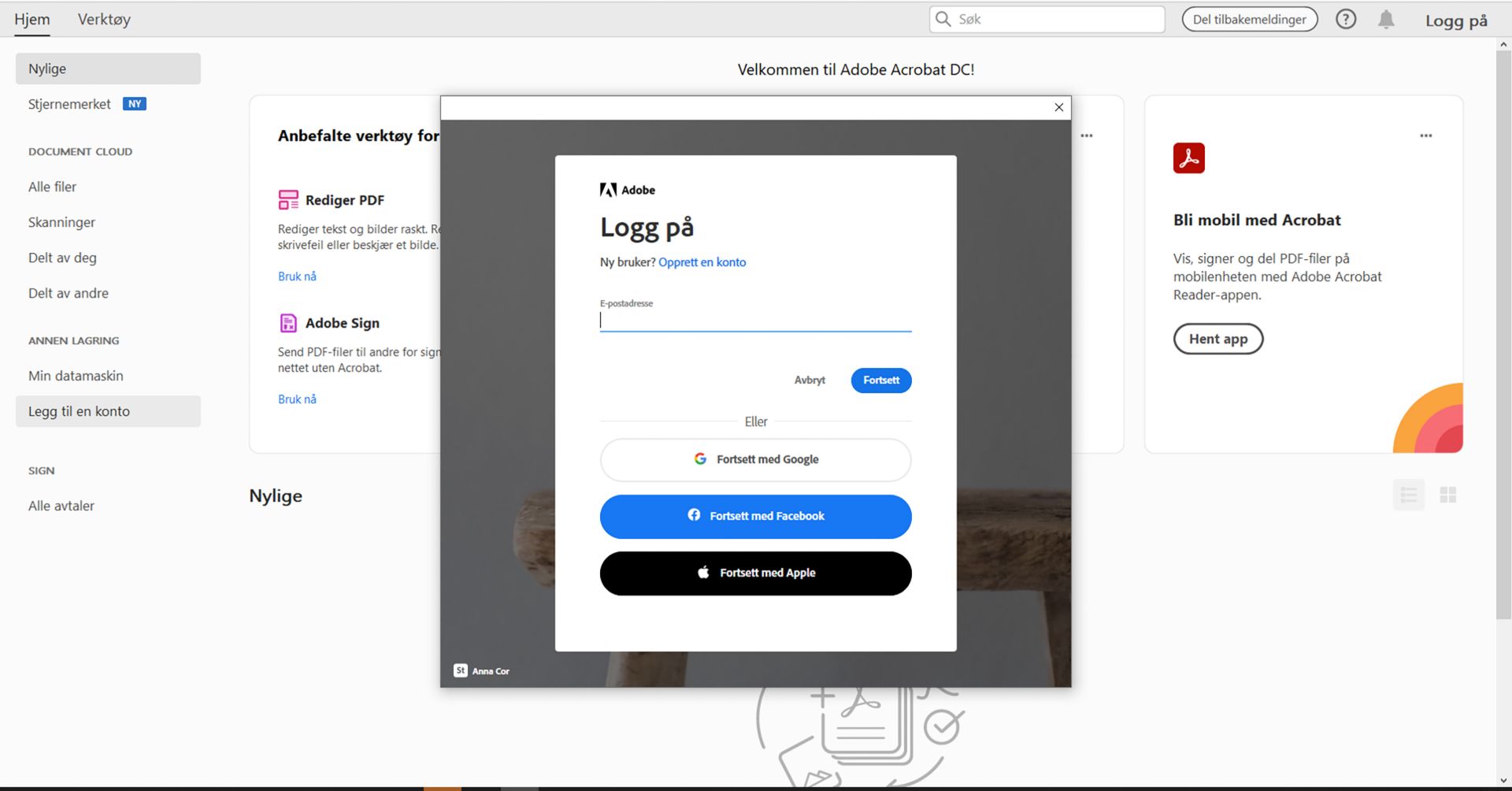 Logg på med Adobe ID-en