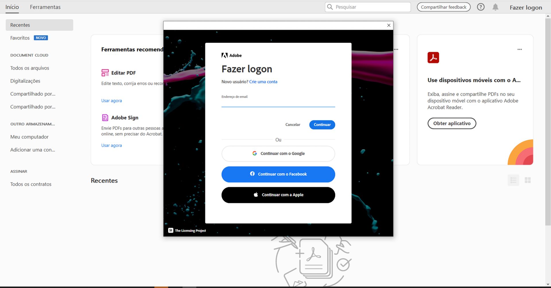 Fazer logon com sua Adobe ID