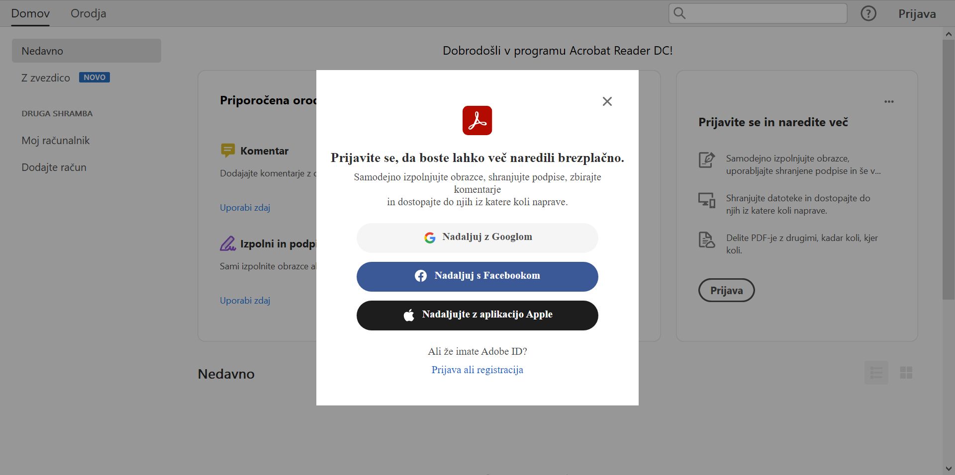 Prijavite se s svojim Adobe ID-jem
