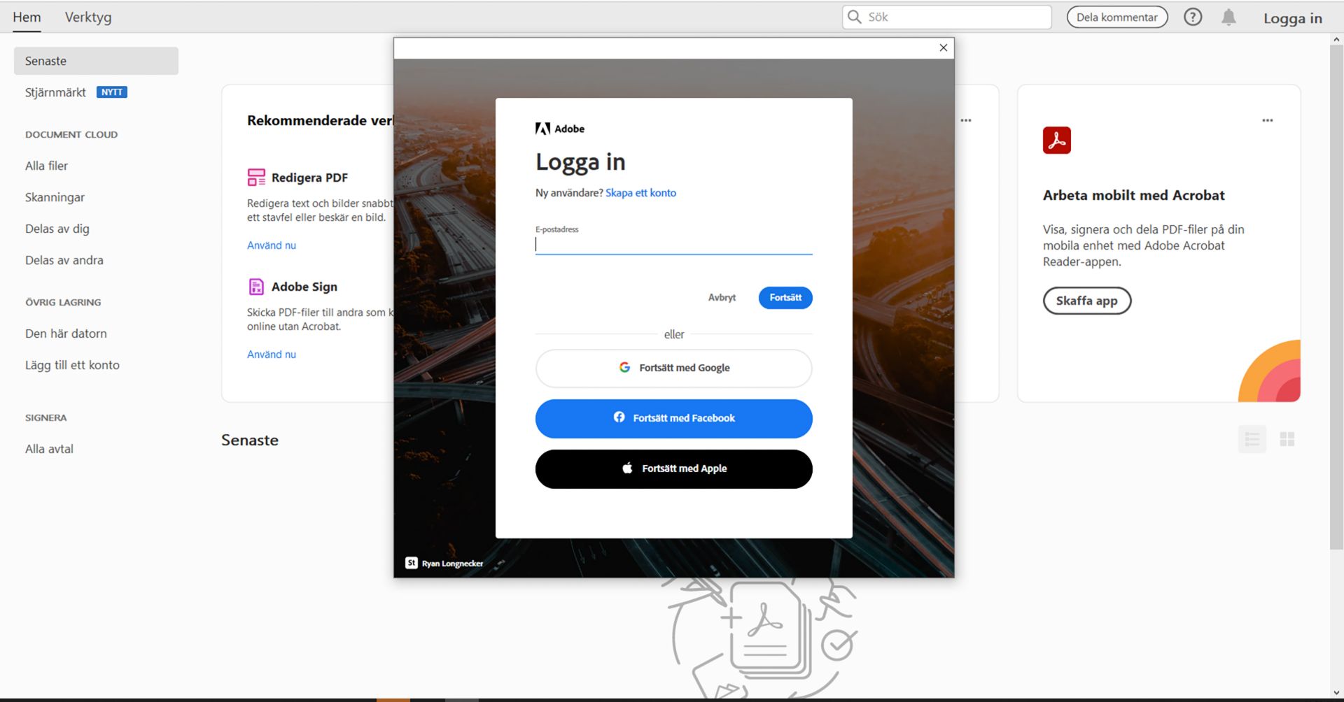 Logga in med ditt Adobe ID